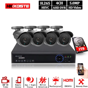 

4CH 5MP CCTV DVR Home Security Camera System 4*5.0MP Waterproof indoor Outdoor IR Light Night Vision Video Surveillance Kit 1TB