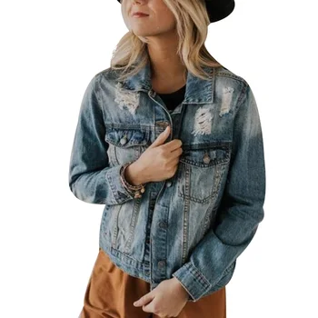 

Grey Denim Jacket Slim Thin Jacket JacketSlim Fit Sexy Jeans Women Denim Casual Ripped Hole Pocket Loose Jean Jacket