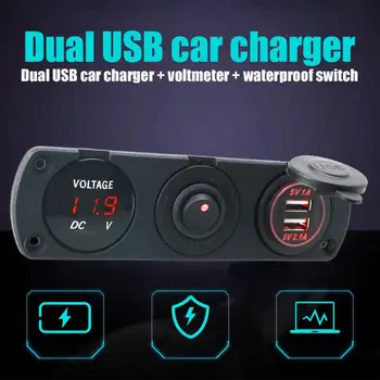 

Vehemo 12-24V Dual USB Charger Waterproof Car Charger Switch Double-USB Car Charger for Power Port USB Charging for Voltmeter