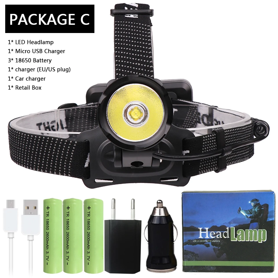 XHP70.2 32W powerful Led headlamp Headlight 18650 battery upgrade xhp50 xhp70 head flashlight torch lamp Lantern - Испускаемый цвет: Package C