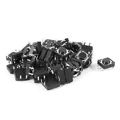 

50 PCS 12mmx12mmx5mm Round Button 4 Pin Momentary Tact Tactile Switch Black