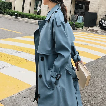 

Women's Trench Coat For Women Mid-length 2020 Early Spring New Korean Casual Ladies Blue Long Coat Woman Clothes Moda Mujer