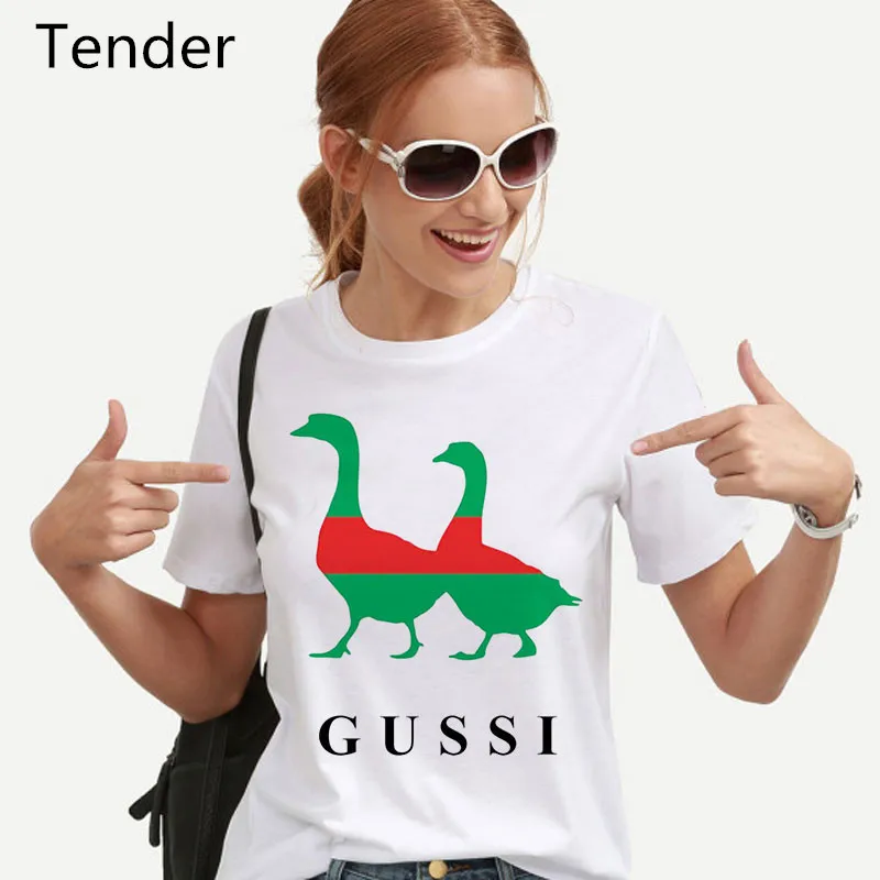 Two Gooses Ga Ga Ga Printing 2020 Women Clothes Gothic Vogue Casual T-shirt Harajuku Kawaii 90s Feamle Clothesing Friends Tshirt