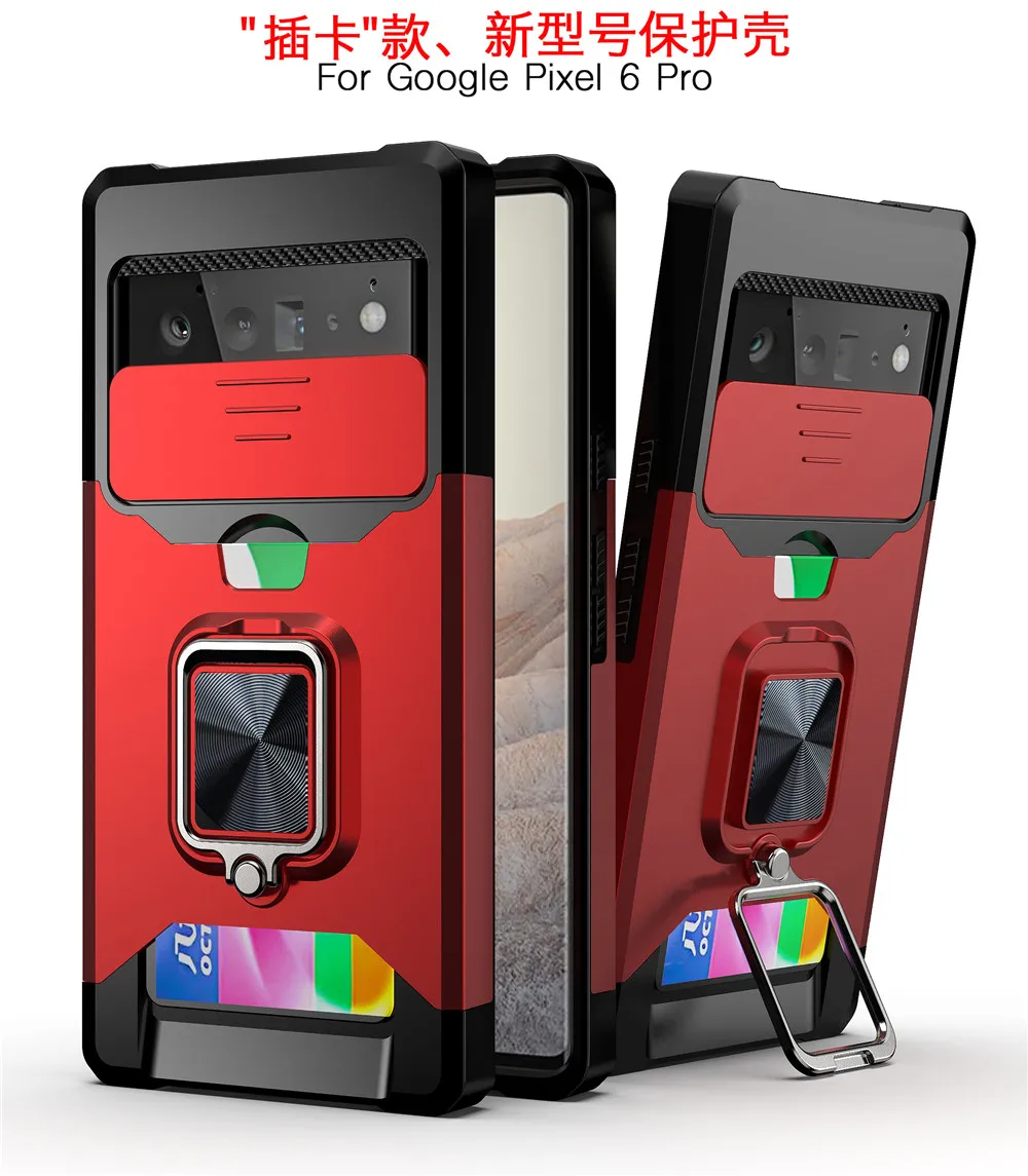 

Case For Google Pixel 6 Pro Magnetic Card Slot Credit Cover for Google Pixel 6 Pro Ring Holder Slide Camera Protection Coque