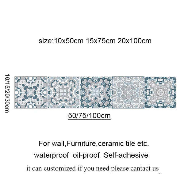 Spain Retro Wall Ceramic Arabic Tile Stickers Self-adhesive Decal for Bedroom Kitchen Waist Line Wall Decals Waterproof PVC DIY 3