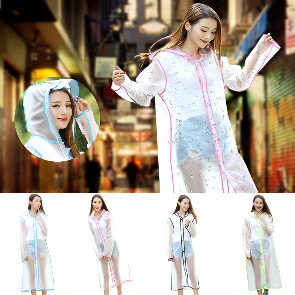 

Outdoor Portable Waterproof Man Woman Raincoat Transparent Rainwear Wrapping Edge Rain Cover Edging Adult Poncho EVA Rainsuit