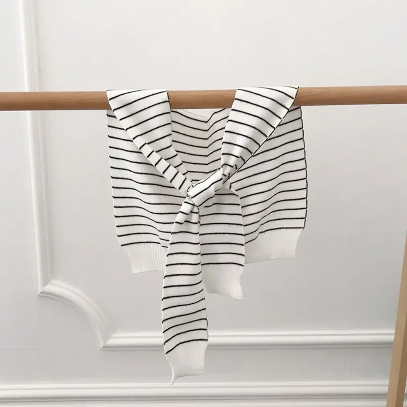 Children Boys Girls Navy Style Knitted False Collar Shawl Black White Stripes Self-Tie Fake Sweater Cape Shoulder with Sleeves