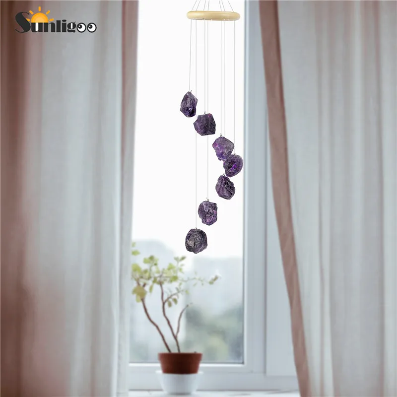 Sunligoo New Raw Stones Wind Chime Crystal Healing Amethyst Windchime Wall Hanging Ornament Decoration for Home Garden | Дом и сад
