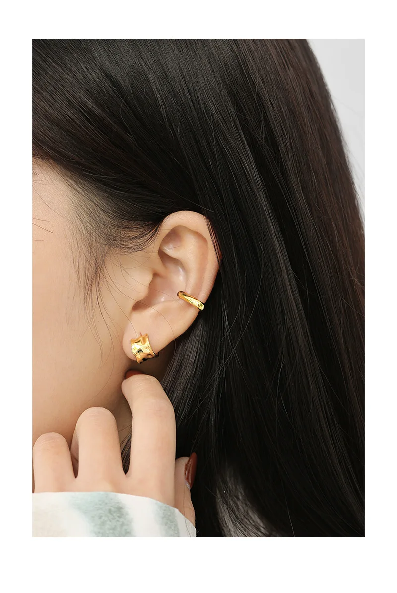 F.I.N.S 1pcs Korean S925 Sterling Silver Ear Buckle INS Minimalist Ear Clip without Piercing Stackable Ear Cuffs Fine Jewelry