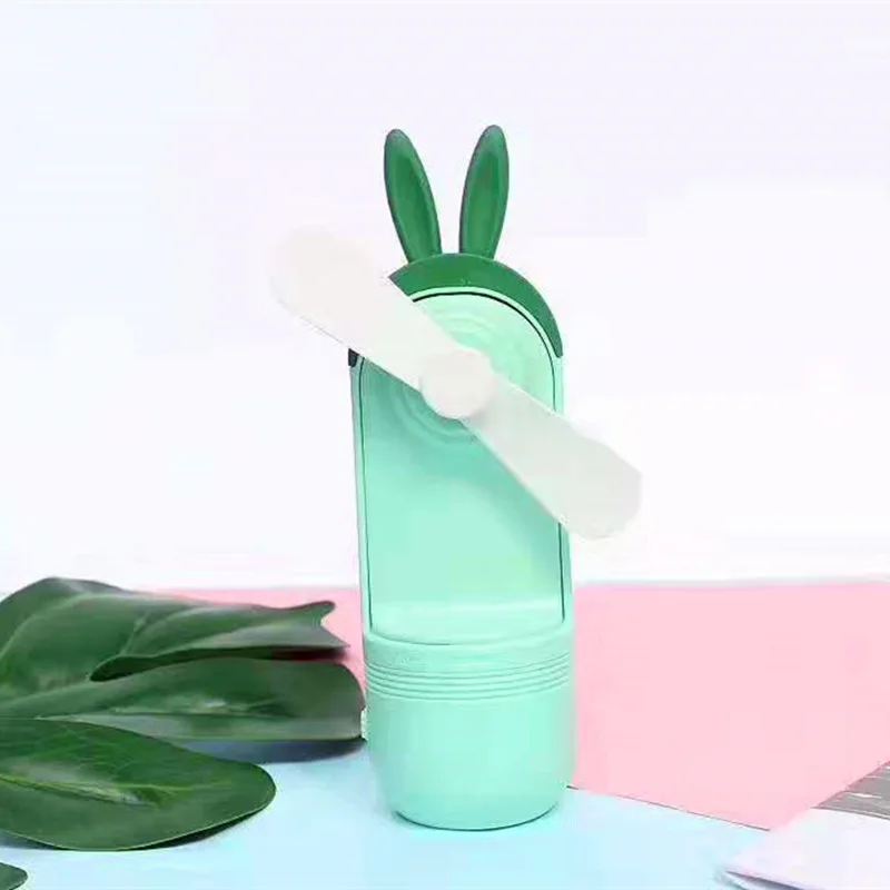 Plain Color Rabbit Eared Hand-Held USB Rechargeable Rotating Small Fan Silica Gel Blades Mute Cartoon Fan Izable Logo