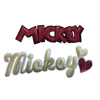 

DZ 2pcs/lot New Red/Gold Mickey Sequined Patches for Clothes Iron on Letters Sequins Patch DIY Accessories