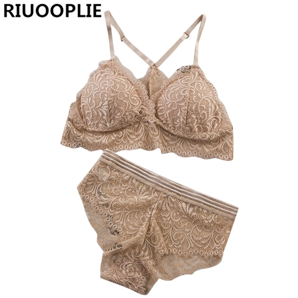RIUOOPLIE, модный,, сексуальный, кружевной бюстгальтер, наборы, для женщин, бесшовный, вышивка, без косточек, беспроводное белье, слинг, бюстгальтер, наборы, красота, открытая спина
