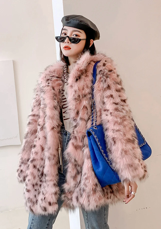 New Fashion Design Women Genuine Fox Fur Coats Elegant Winter Warm Leopard Overcoats for Ladies Real Fur Coats for Women