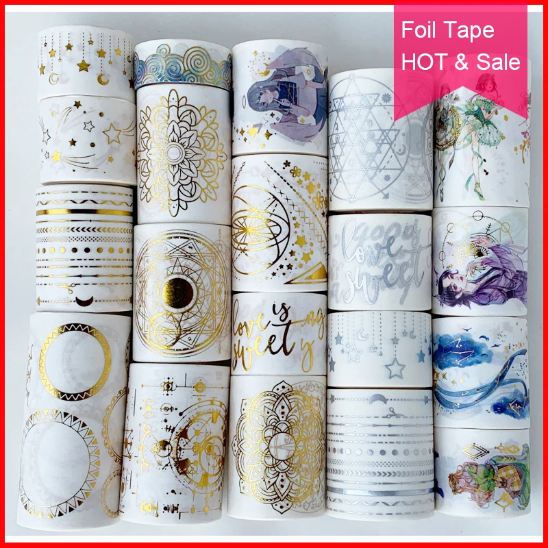 Cinta washi de papel de aluminio para manualidades, DIY, álbum de recortes, diario de recortes, muchos sellos y patrones, gran oferta, envío gratis