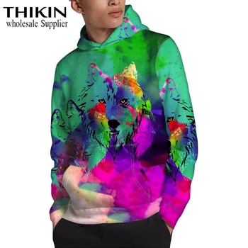 

THIKIN Colorful Wolf Pattern 3D Men Hip Hop Hoodie Pullovers Harajuku Top Streetwear Hooded Sweatshirt One Piece Sudadera Hombre
