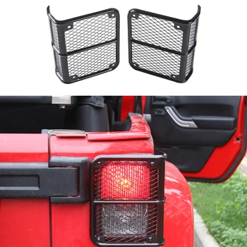 

for Jeep Wrangler 2007-2017 Car Exterior Tail Light Cover with Net Black Metal Taillights Protective Guard Parts Accessories