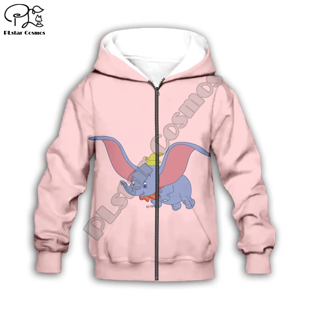 Family clothing Kids baby 3D Hoodies anime Dumbo Print zipper coat Boy Girl pink Sweatshirt children kawaii