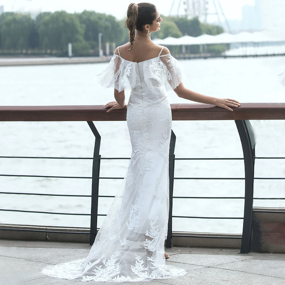 Dressv свадебное платье с бретельками, с разрезом спереди, из тюля, со шлейфом, без рукавов, оболочка, для улицы и церкви, свадебное платье на заказ