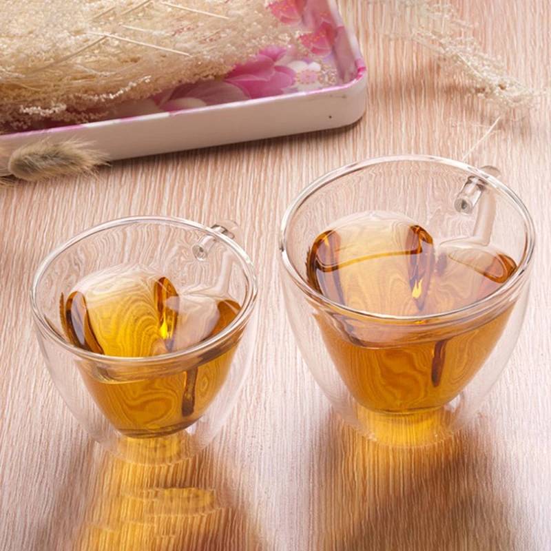Double-layer Heart Coffee Mug Double Glass Cup Carton Glass Lady Cute Heat-resisting Creative Heart-shaped Double Glass Mug