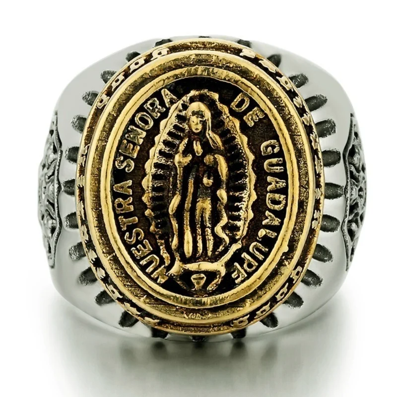 FDLK христианская икона Девы Марии из нержавеющей стали мужское твердое кольцо Размер США 7-14