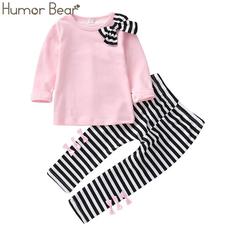 Humor Bear Baby Girls Sets Long Sleeve Tops+Striped Pants Spring Autumn Children Clothing Clothes Kids Outfits | Детская одежда и