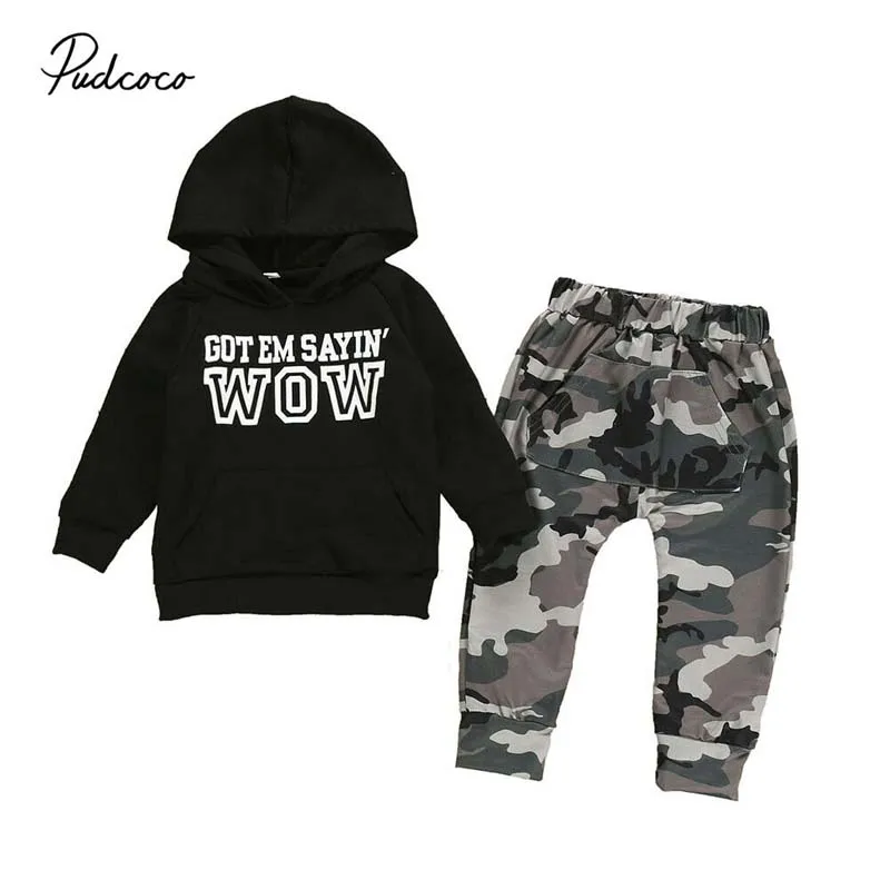 

2019 Baby Spring Autumn Clothing Newborn Kids Baby Boys Hooded Tops Sweatshirt Camouflage Long Pants 2Pcs Outfit Clothes 18M-6T