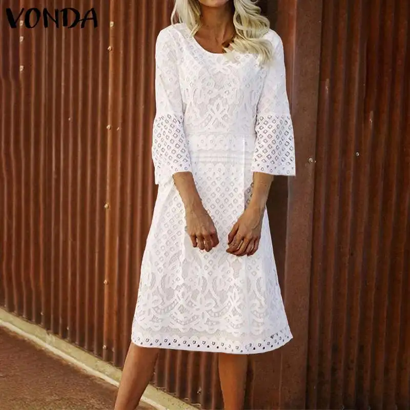 VONDA, женское платье, сексуальное, 3/4, рукав-фонарик, богемное платье,, летний сарафан, женские повседневные свободные вечерние платья размера плюс S-5XL