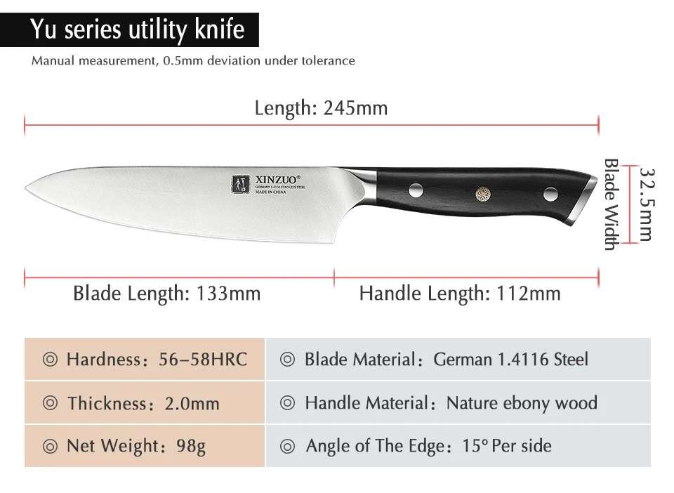 XINZUO " дюймовый универсальный нож из немецкой 1,4116 стали, лучший кухонный нож, нож для фруктов с черной ручкой, кухонные аксессуары