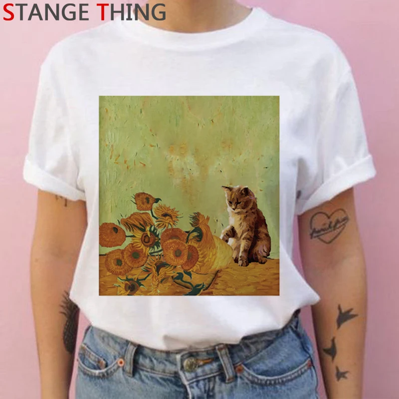 Van Gogh Van Goghing Van Gone Harajuku футболки для женщин Рисование маслом Ullzang футболка винтажная 90s футболка Графический Топ Футболка женская - Цвет: H3267
