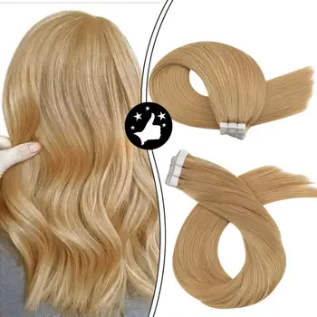 

Moresoo Hair Glue on Natural Human Extensions PU Machine Remy Blonde Hair Pieces for Women