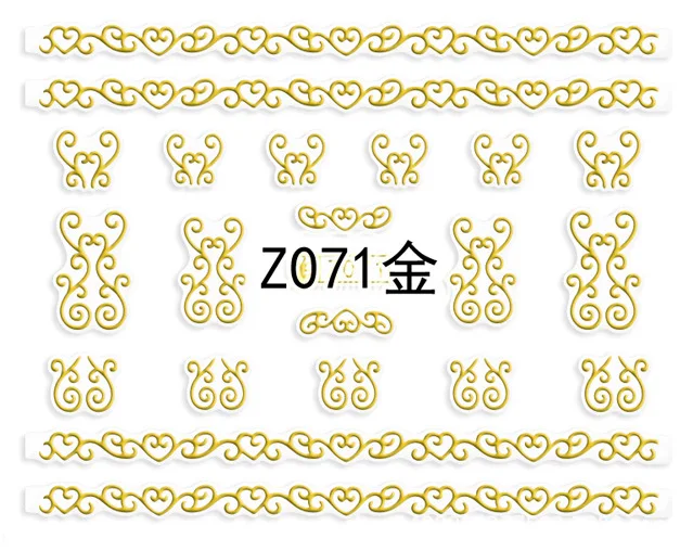 Z071 Gold 2 шт золотые и серебряные 3D Слайдеры для ногтей, наклейки для дизайна ногтей, блестящие металлические полые фирменные лого, корона, клей, декор для маникюра, Z61-72 - Цвет: Z071 Gold