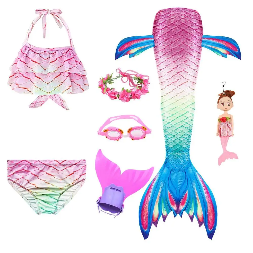 mermaid 4- 7set Хвосты русалки, новинка, хит, Детский Плавательный Костюм Русалки с хвостом, кукла в купальнике, комплект бикини для девочек, Русалочка, легко добавить плавник - Цвет: mermaid 4- 7set