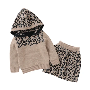 

0-24M Baby Leopard Print Clothes Set Outfit Toddler Girls Long Sleeve Hooded Sweater + Skirt with Elastic Waist for Winter Fall
