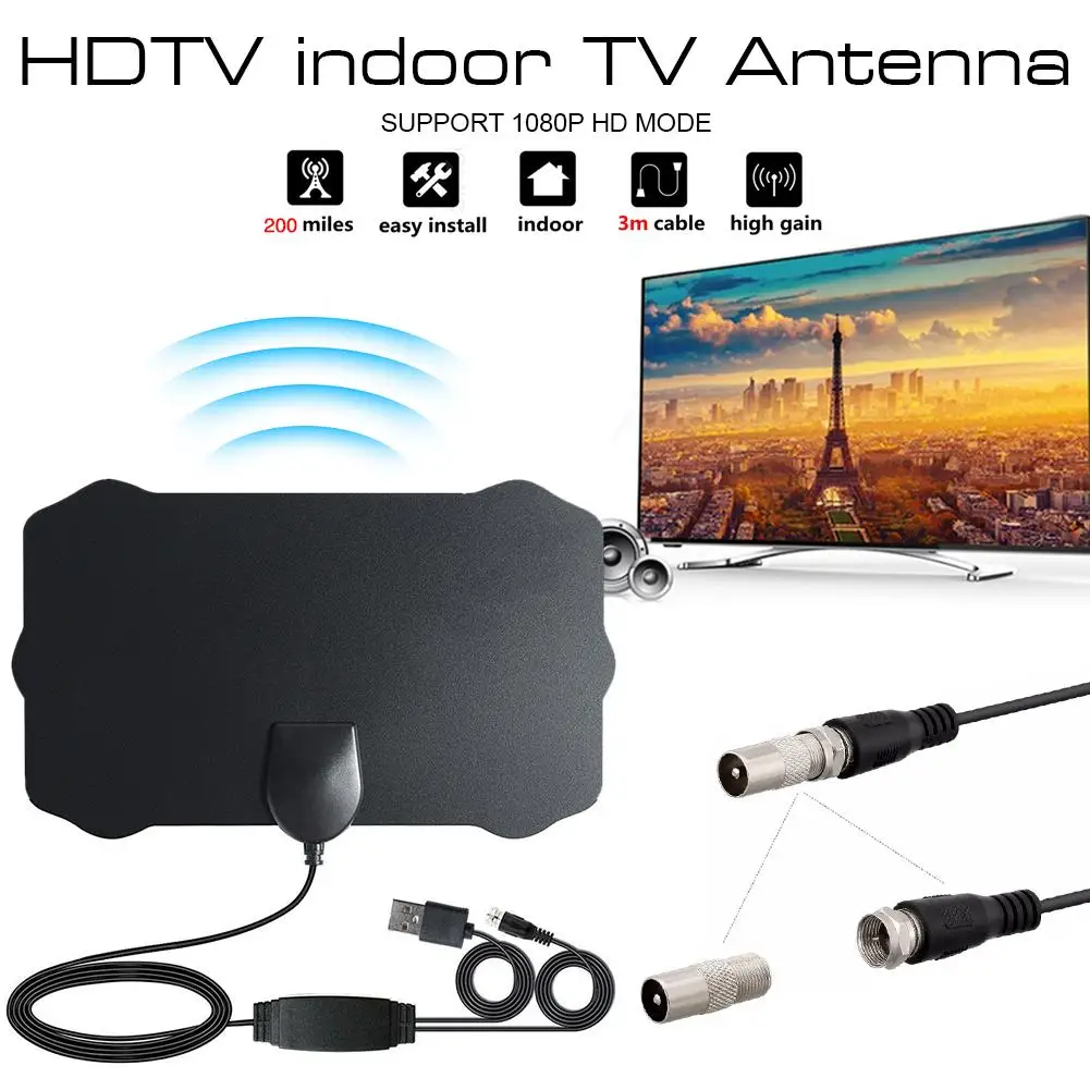200 Miles Digital HDTV Antenna Indoor TV Antenna With Amplifier Signal Booster High Gain Signal Reception