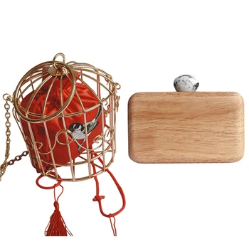 

2 Pcs Women Clutch: 1 Pcs Personality Bird Cage Handbag Tote Metal Cage Girls Top-Handle Bags Coin Purse & 1 Pcs Wallet Retro In