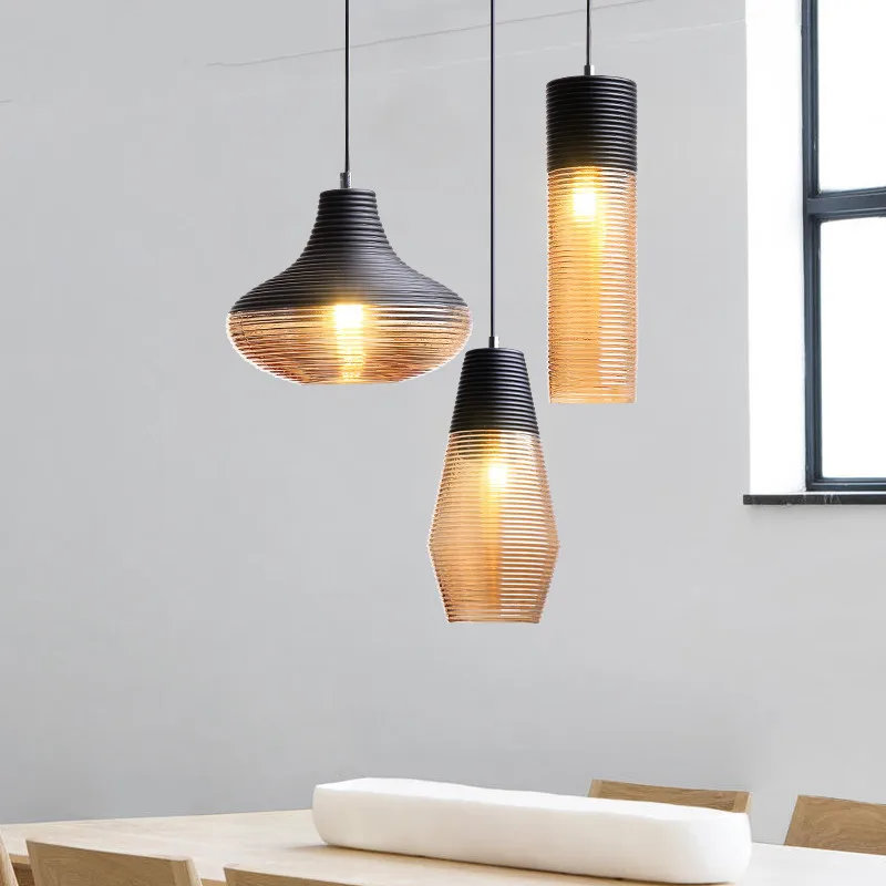 

Nordic Modern Minimalist Creative Black/Amber Glass Lights Art Restaurant Cafe Personality Bar Industrial Style Chandeliers