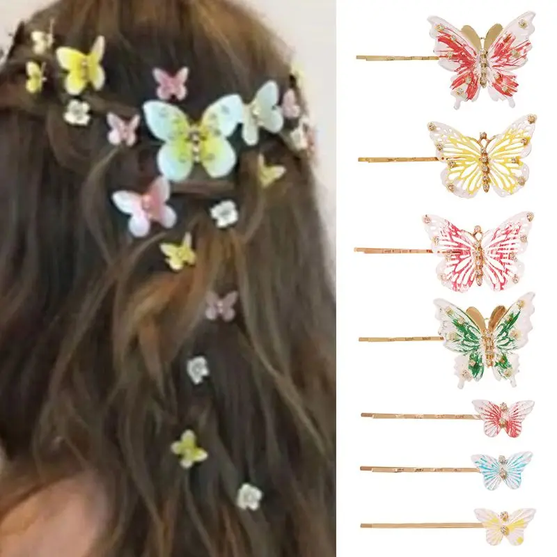 

Antique Alloy Wavy Bobby Pin Women Colorful Metal Butterfly Rhinestone Hair Clip