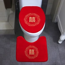 Красное благословение Lucky Cat u-образный Коврик для пола, коврик для унитаза, покрытие для унитаза, китайский свадебный стиль, абсорбирующий коврик, нескользящий
