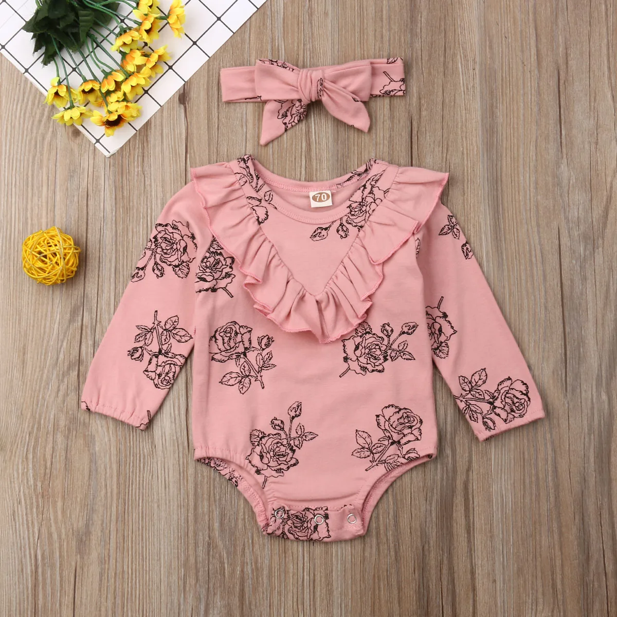 Brand New Newborn Baby Kid Girl Cotton Ruffles Long Sleeve Jumpsuit Bodysuits Clothes Outfits Set Cute