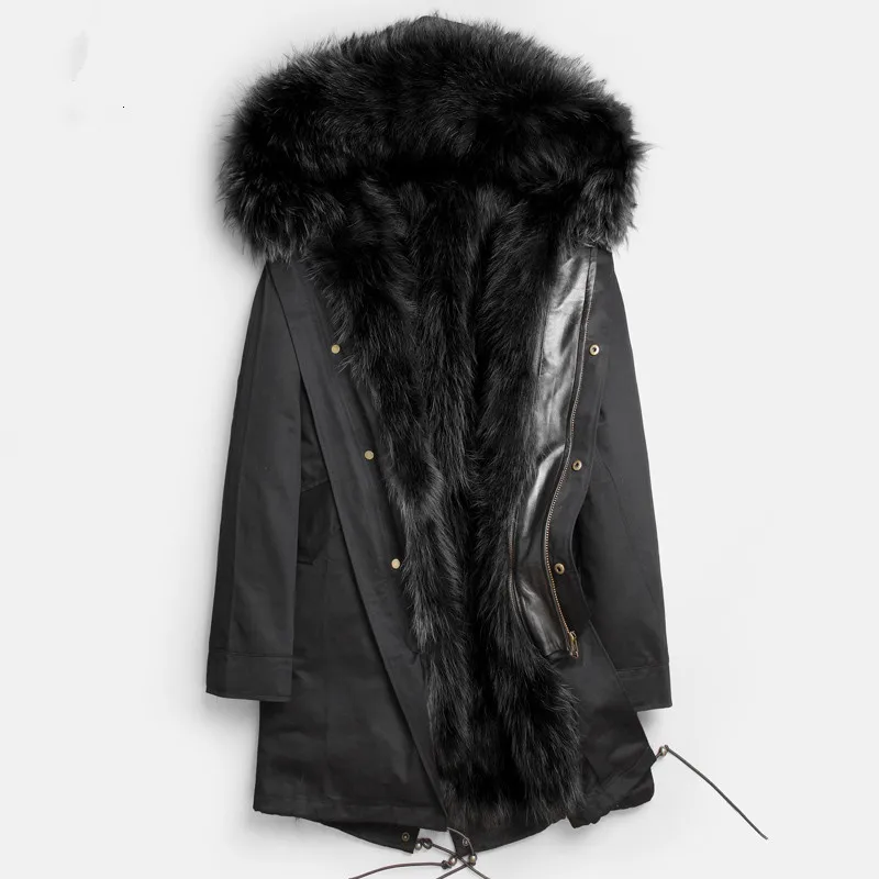 black black fur Пальто из натурального меха, мужская зимняя куртка, парка из натурального меха енота, мужская одежда, мужские теплые куртки с капюшоном размера плюс L17-1501, MY1655 - Цвет: black black fur