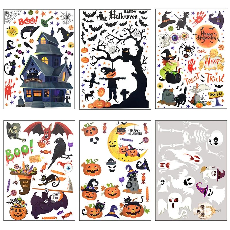 HTN - Halloween Adesivi Rimovibili Da Parete Horror Pumpkin Witch Per Finestra A Casa Pavimento