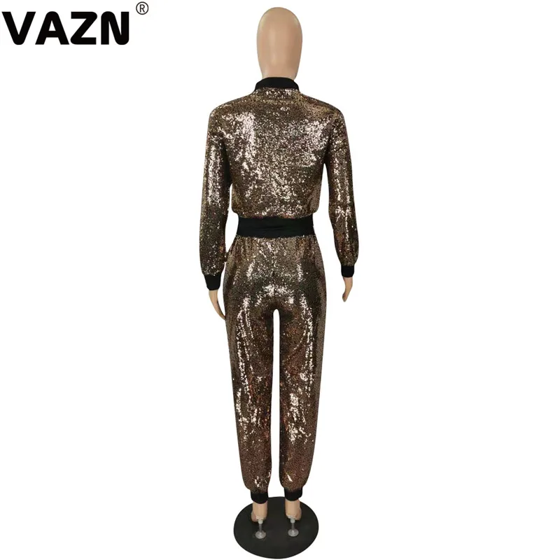 VAZN, новинка, тяжелая индустрия, расшитая блестками, верх с длинными рукавами, топ, длинные штаны, спортивные костюмы, тонкий женский комплект из 2 предметов