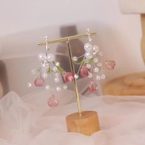Серьги маленькие свежие темпераментные серьги-клипсы корейские девушки преувеличенные женские ювелирные изделия - Окраска металла: Розовый