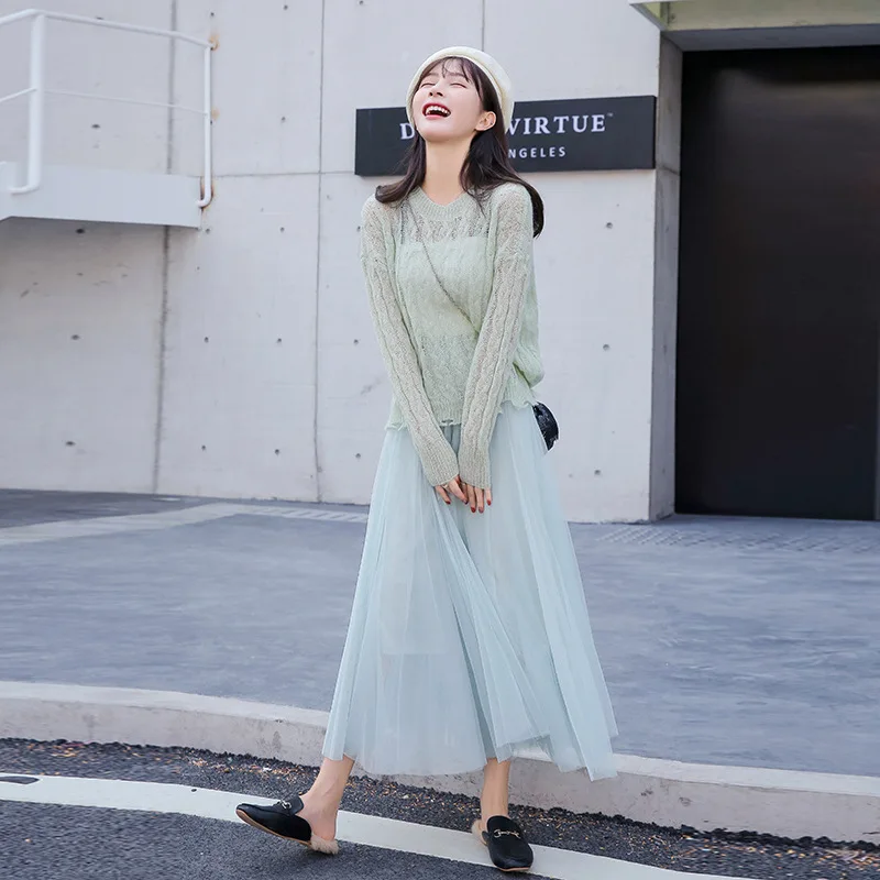 

Photo Shoot 2020 New Style Sweater Set Thin Set Sweater Xianxian of Gauze Skirt Both Sets