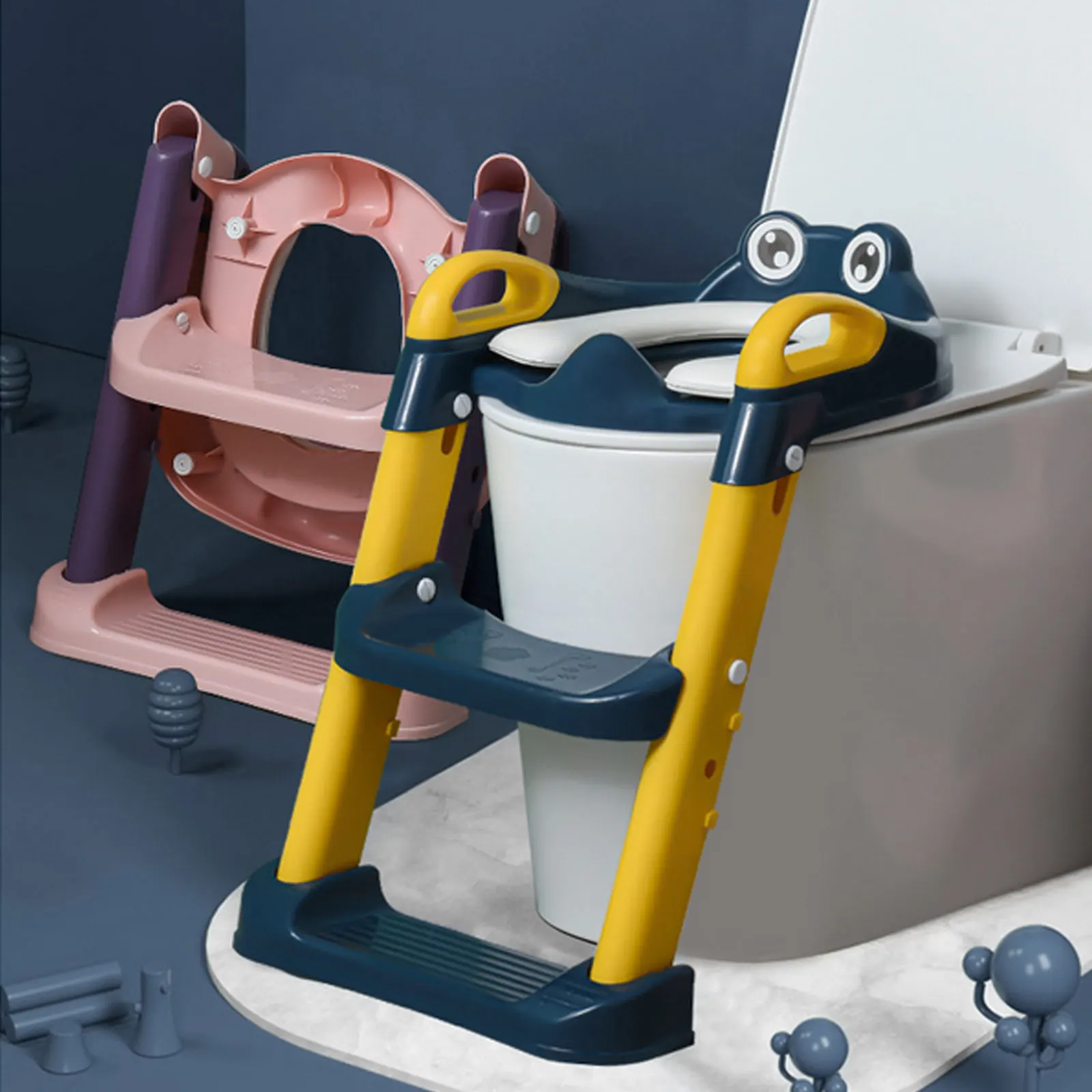 Asiento para orinal plegable para bebé, silla de entrenamiento con respaldo ajustable, escalera taburete, asiento seguro para inodoro para niños pequeños