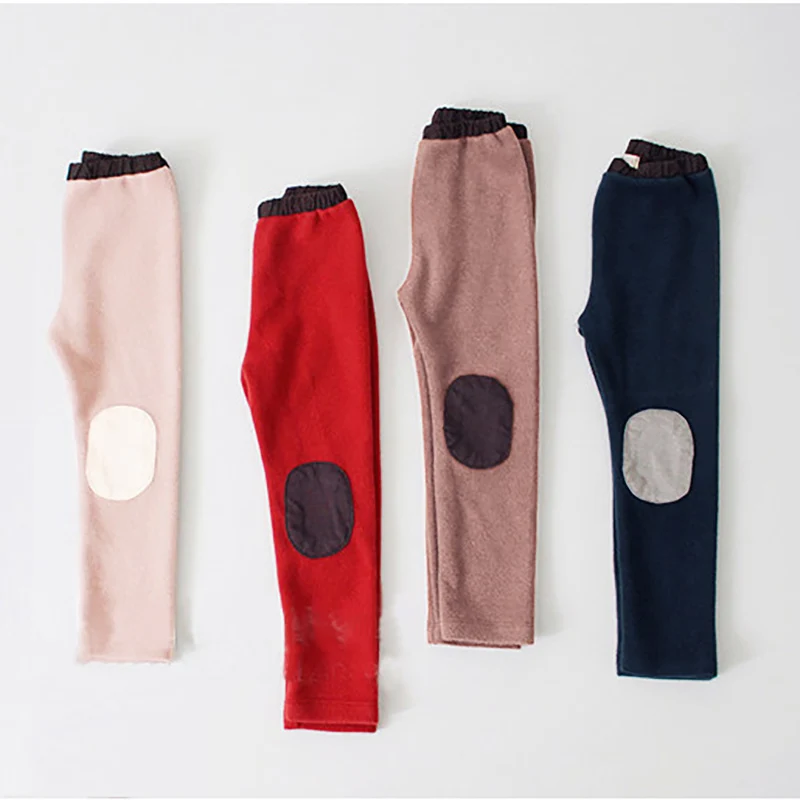 

2019 Autumn And Winter Girl Pants Children Wild Wool Velvet Small Color Contrast Patch Leggings Pants Girls