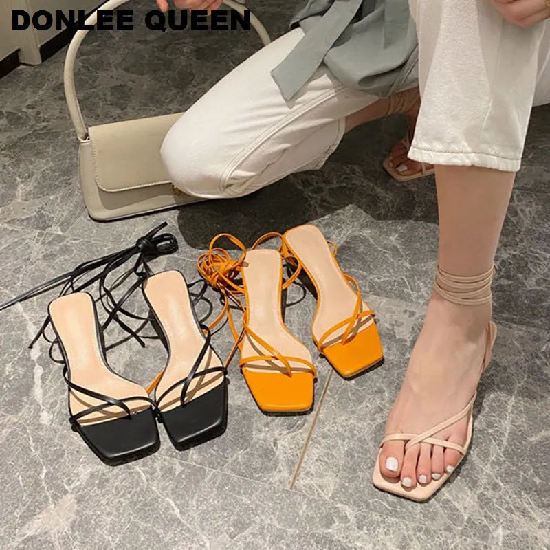 low heel tie up sandals