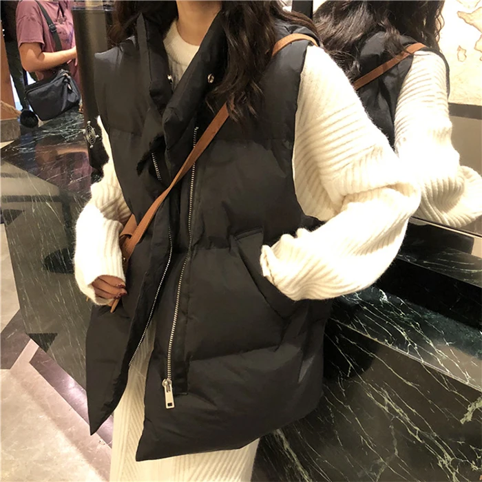 Casual Zipper Cotton-padded Vest Coat Women Windproof Sleeveless Waistcoat Warm Jackets vest female Fashion Autumn Winter - Цвет: black