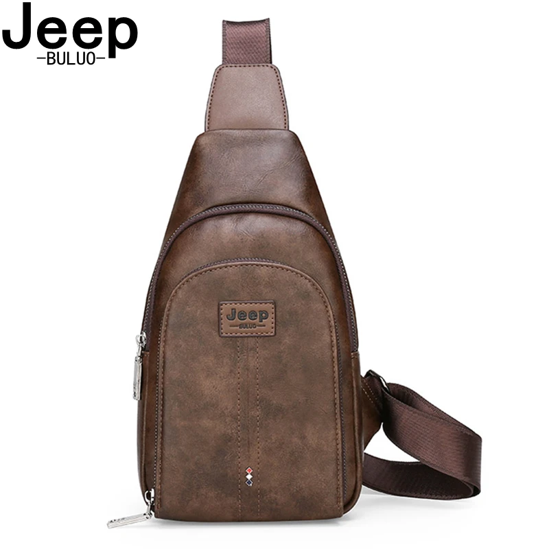 Мужская винтажная слинг сумка jeep buluo оранжевая однолямочная из спилковой кожи