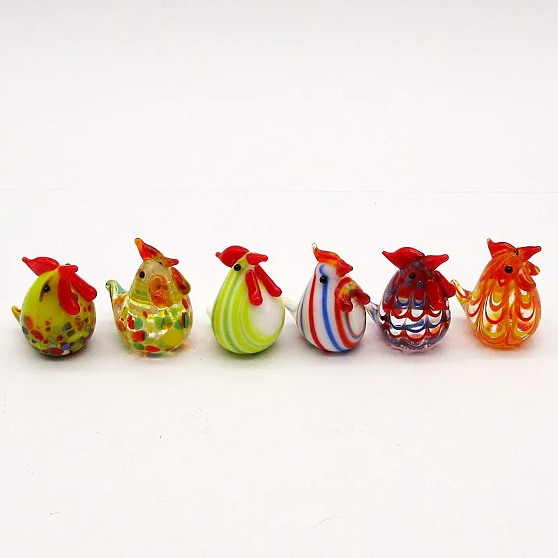 

6pcs Custom Colorful miniature Glass Chicken Ornament Animal Figurine Handblown Home Decor Multicolor Lady Kids Christmas Gift